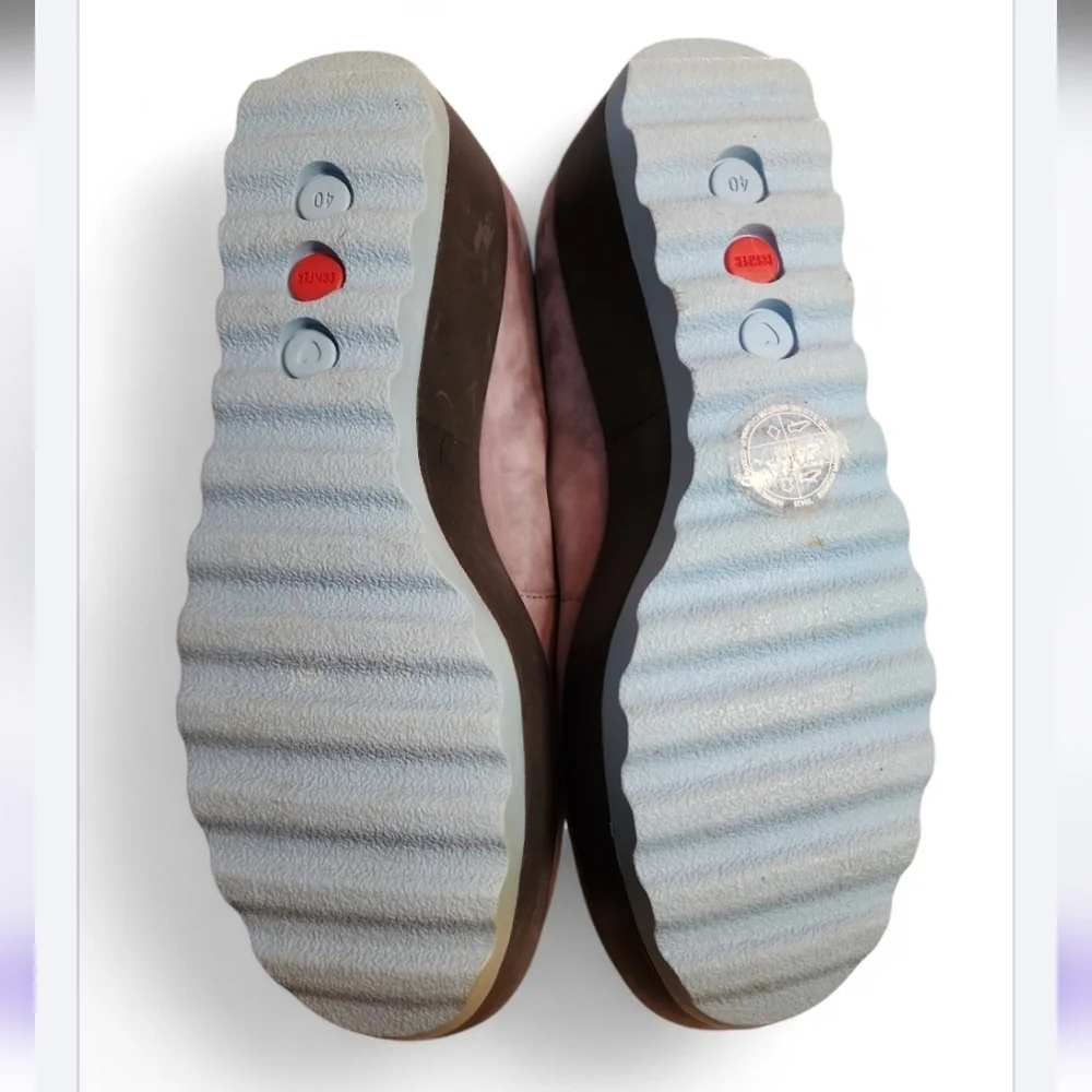 CAMPER Laika MultiColor T-Strap Chunky Platform Shoes Suede Violet Blue Gray